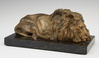 Appraisal: Gilt Bronze Sleeping Lion th c on a figured b