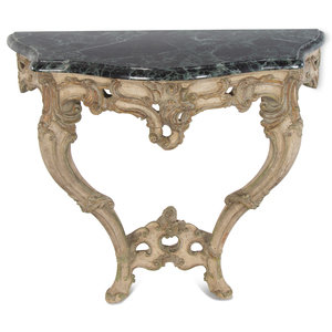 Appraisal: A Rococo Style Painted Marble-Top Console Table Circa Height x