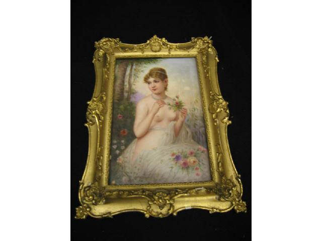 Appraisal: Victorian Painting on Porcelain of Semi-Nude Lady in the garden