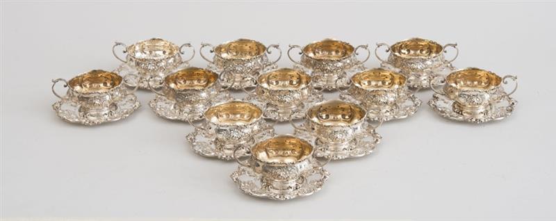 Appraisal: SET OF TWELVE AMERICAN SILVER TWO-HANDLED BOULLION CUPS AND TWELVE