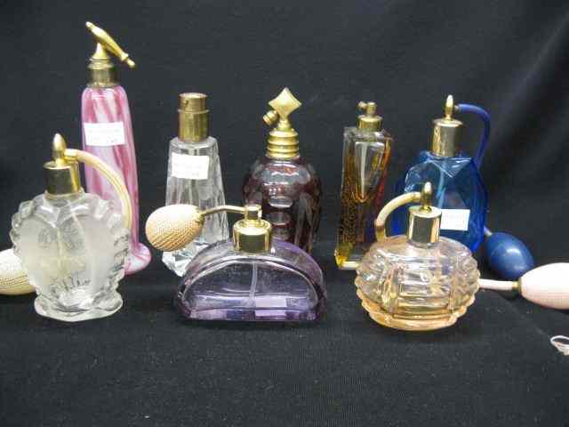 Appraisal: Collection of Perfume Atomizers mostlyart glass including cranberry Moser Alexandrite