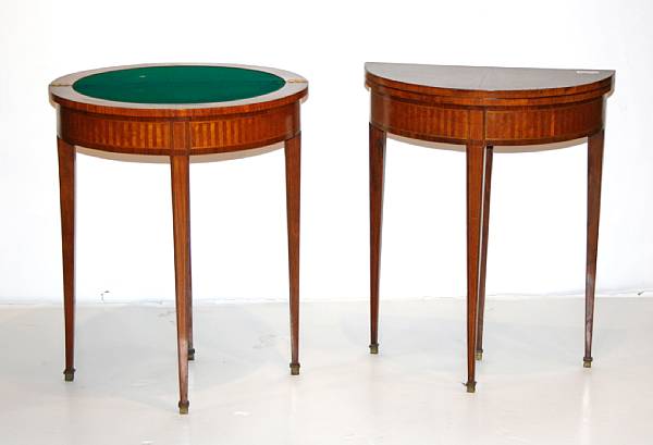 Appraisal: A pair of Louis XVI style demilune games tables height