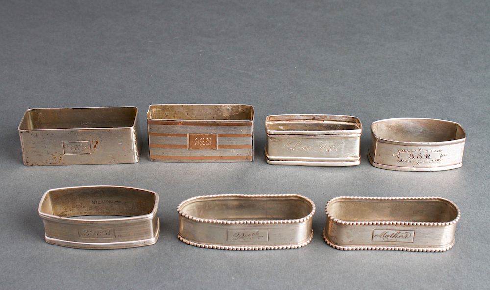 Appraisal: Sterling Silver Napkin Rings Group of Group of seven sterling