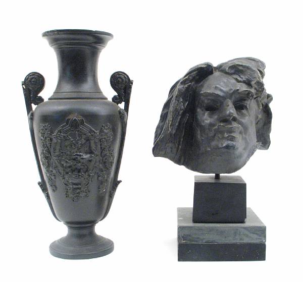 Appraisal: A black basalt earthenware vase together with a composition bust