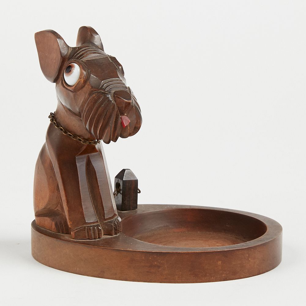 Appraisal: Warner French Deco Carved Wood Dog Ring Tray Wood carved