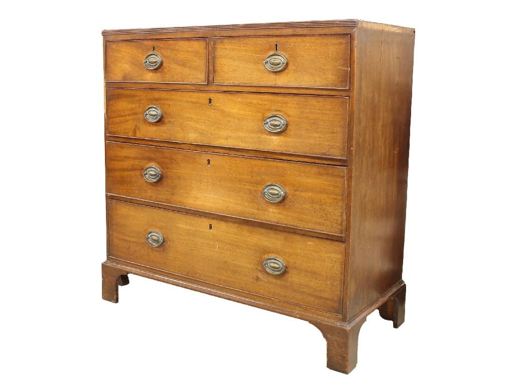 Appraisal: th century mahogany chest of drawers with two short and