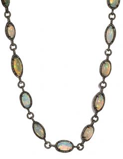 Appraisal: Opal diamond and sterling silver necklace Opal diamond and sterling