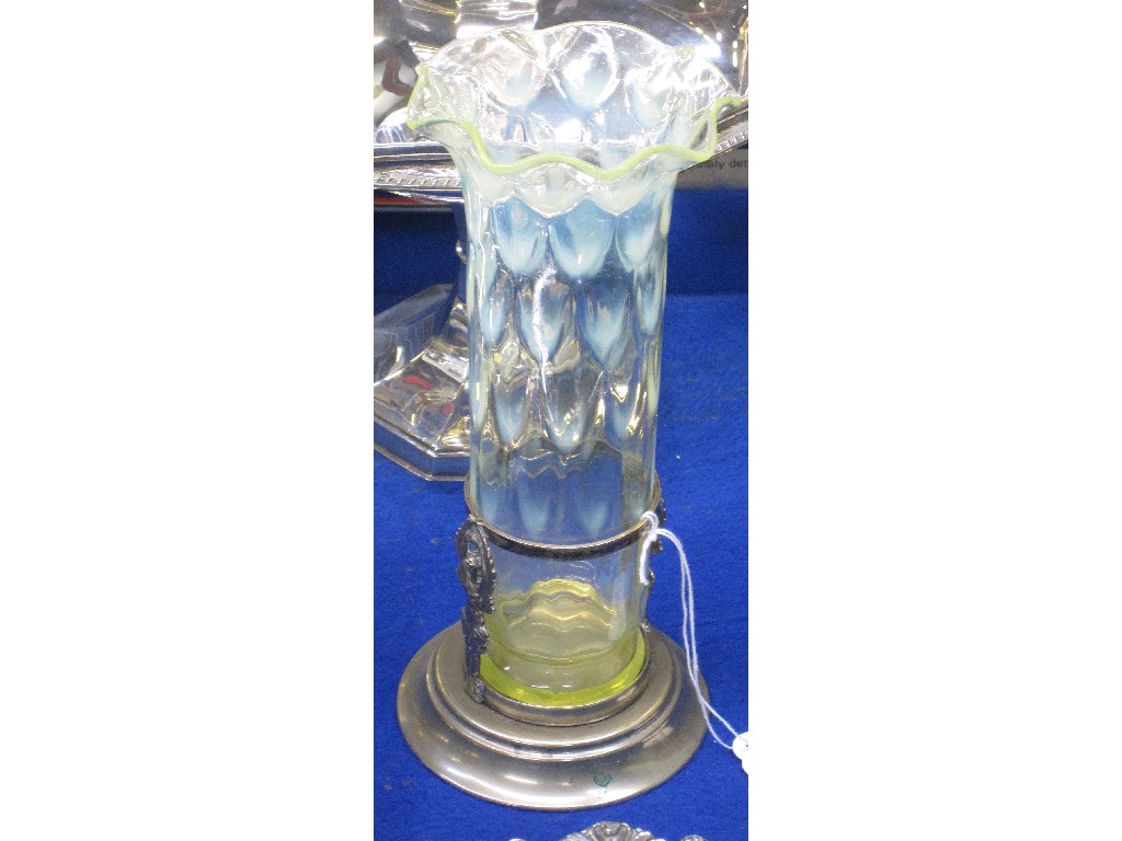 Appraisal: Vaseline glass vase in EP stand