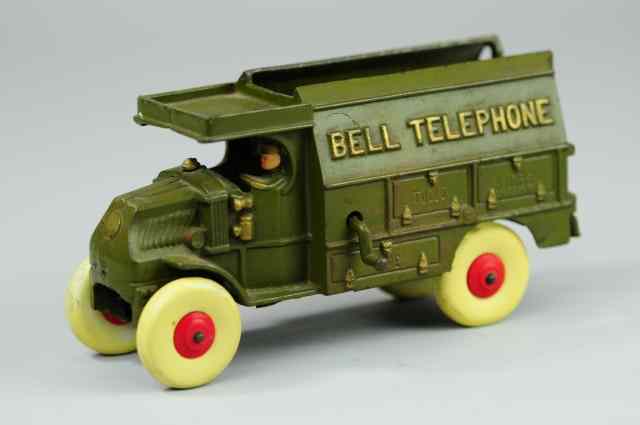 Appraisal: BELL TELEPHONE TRUCK Hubley classic green version cast iron embossed