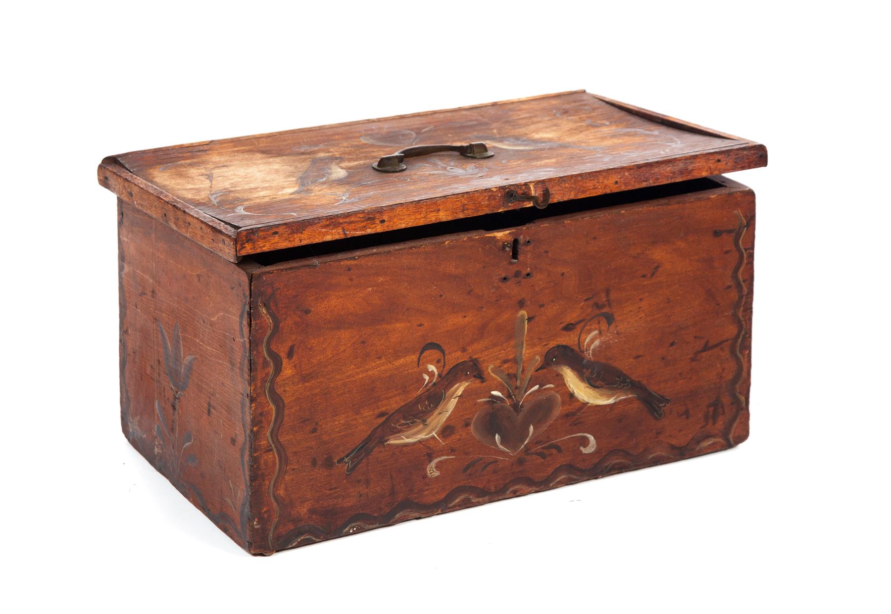 Appraisal: AMERICAN DECORATED DOCUMENT BOX Second half- th century pine Original