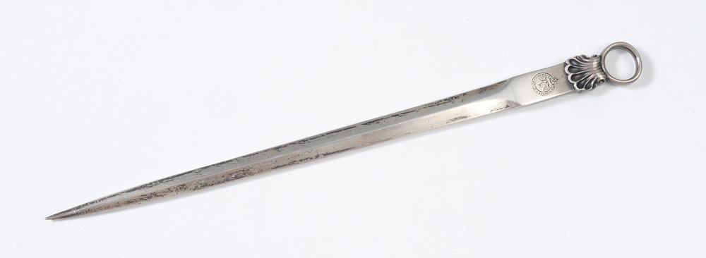 Appraisal: JOHN ALDWINCKLE STERLING LETTER OPENER Hallmarked London makers John Aldwinckle