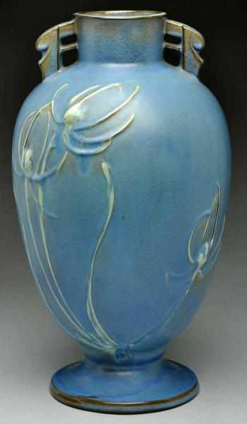 Appraisal: Roseville Teasel Blue Floor Vase Marked Roseville - Deco shape