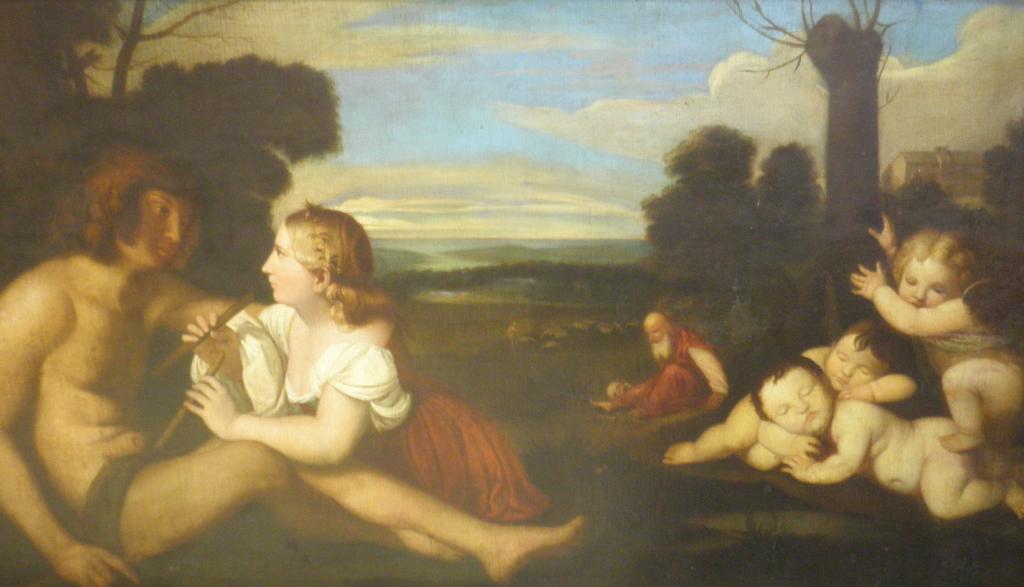 Appraisal: thC Italian School The Lovers with cherubs in landscape -