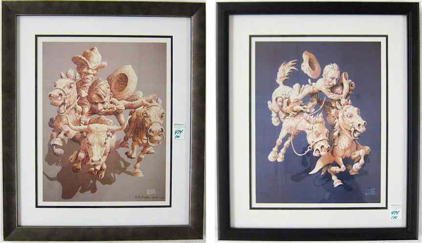 Appraisal: EDWARD B ''QUIG'' QUIGLEY TWO COLOR LITHOGRAPHS Oregon - Whimsical