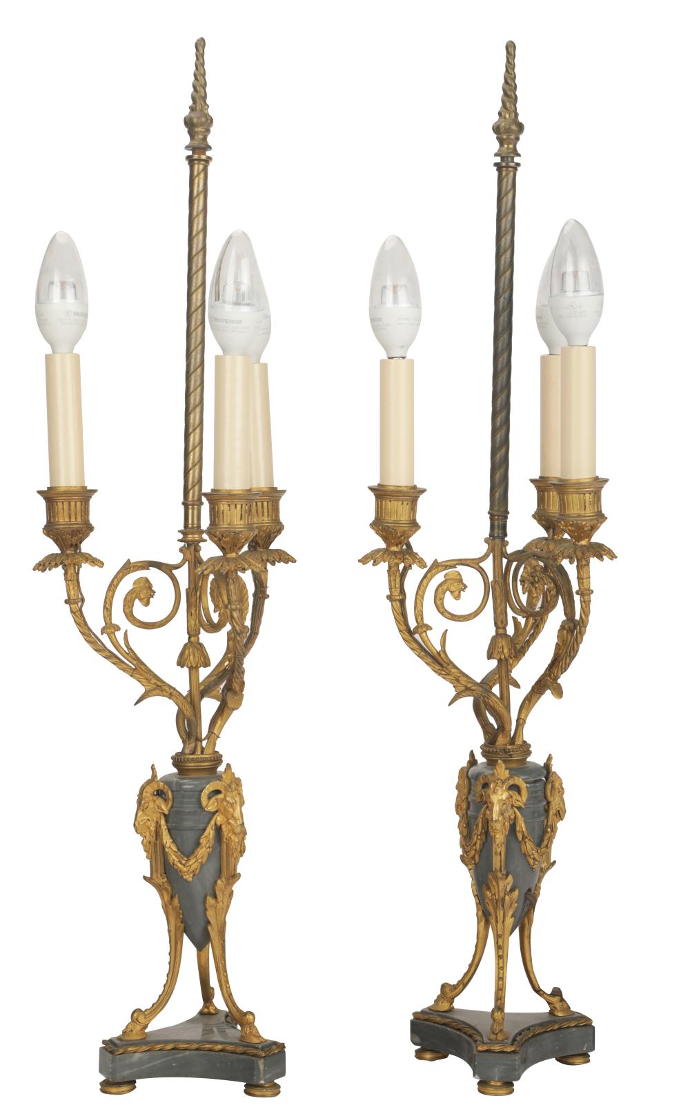 Appraisal: PAIR OF NEOCLASSIC URN-FORM TABLE LAMPSgrey marble and gilt metal