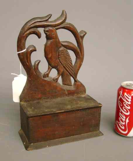 Appraisal: th c spice box with lovebird '' W '' Ht