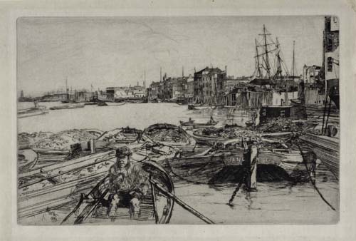 Appraisal: JAMES A M WHISTLER Limehouse Etching and drypoint on tissue-thin