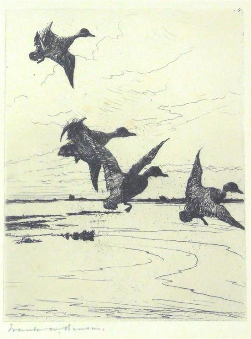 Appraisal: Frank W Benson American - Ducks Alighting etching ed paff