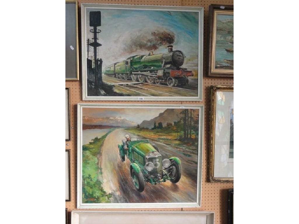 Appraisal: An oil painting on board of a vintage Bentley racing