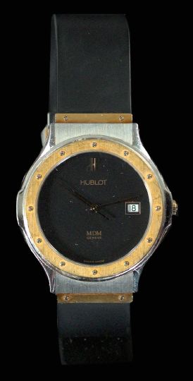 Appraisal: Gentleman's Stainless Steel and Gold-Tone Hublot Wristwatch the black dial