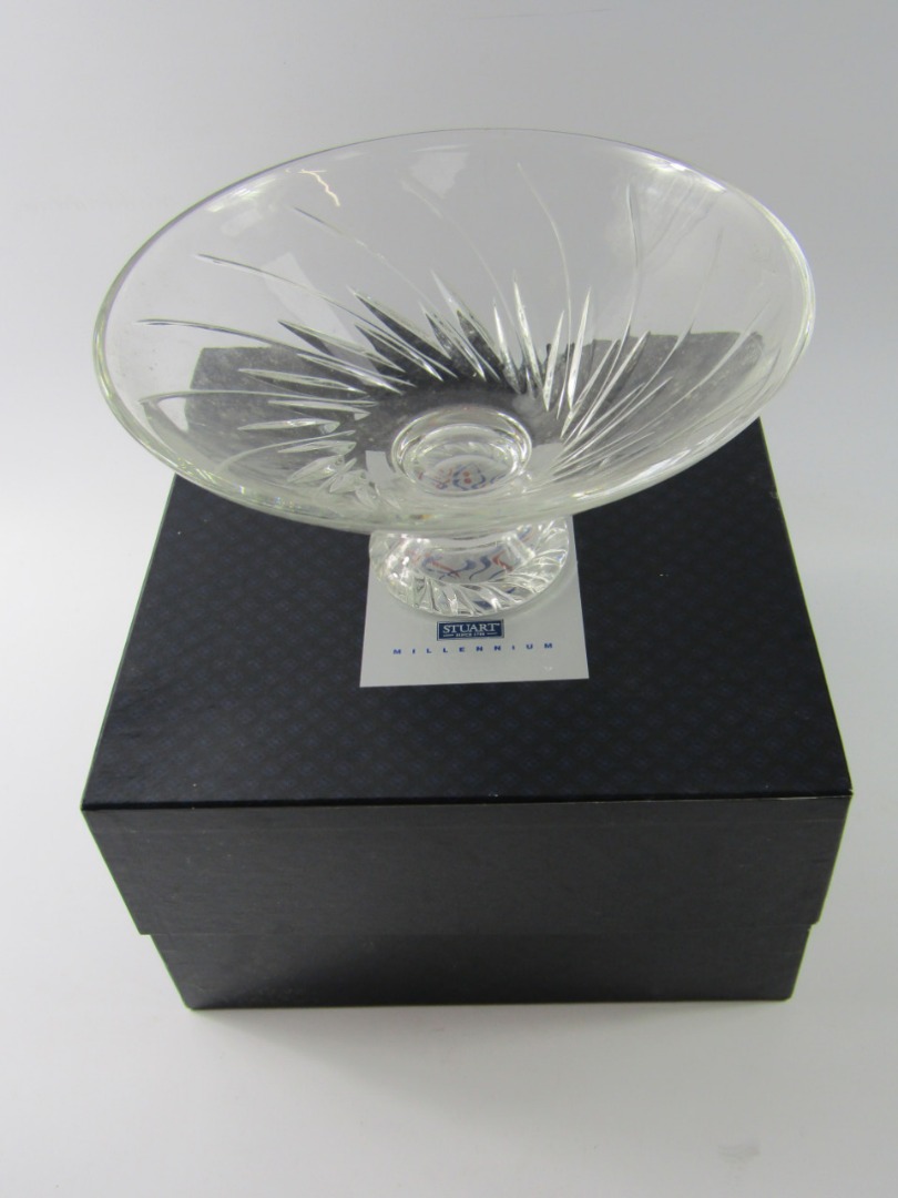 Appraisal: A Stuart crystal cut glass Millennium pedestal fruit bowl cm