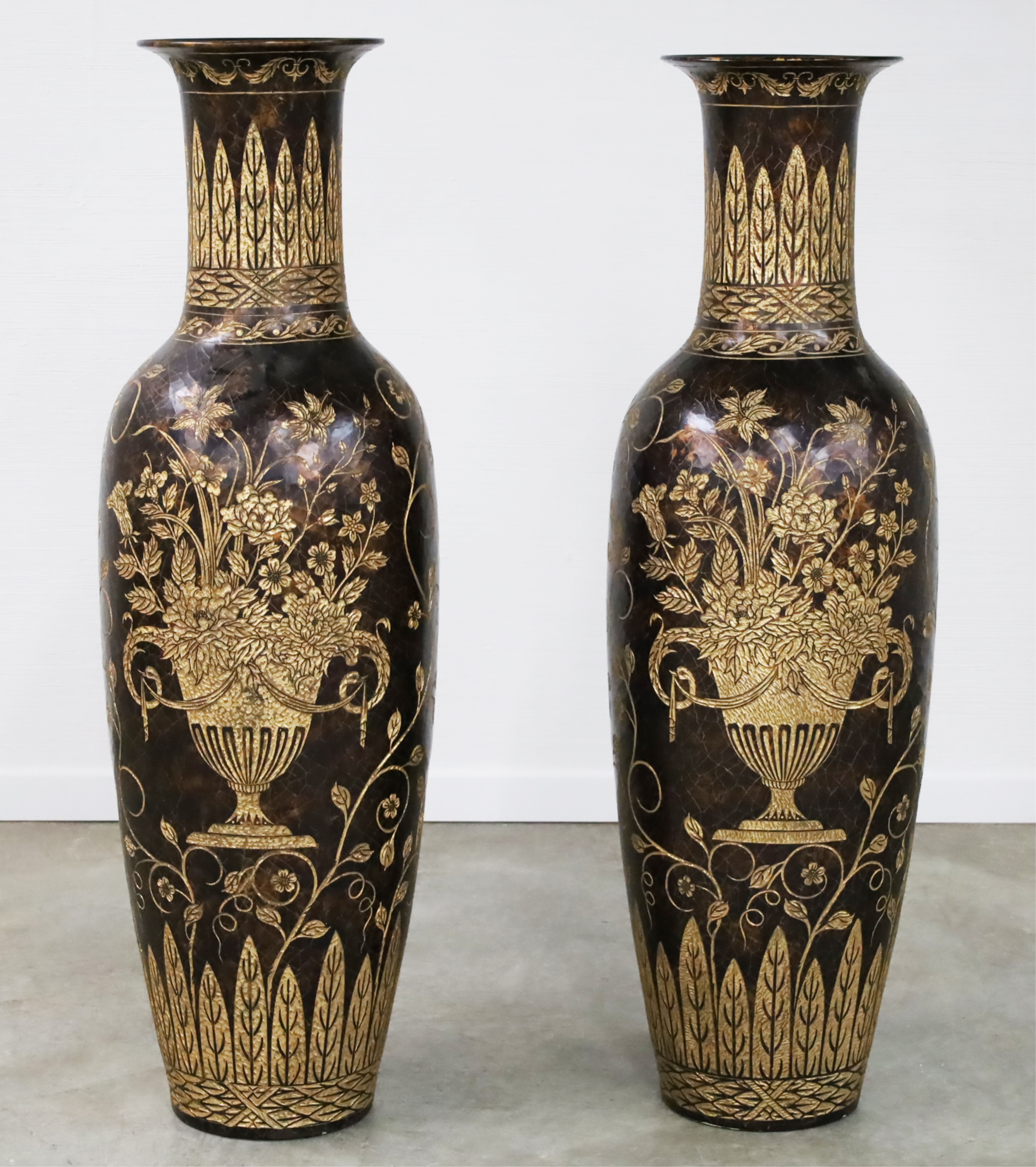 Appraisal: PR OF DECORATIVE FAUX TORTOISESHELL VASES Pair of decorative faux