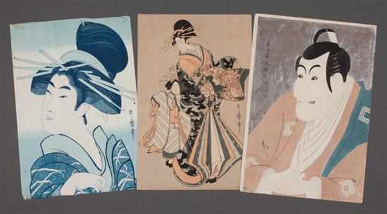 Appraisal: Three Japanese color woodcuts two after Utamaro one after Sharaku