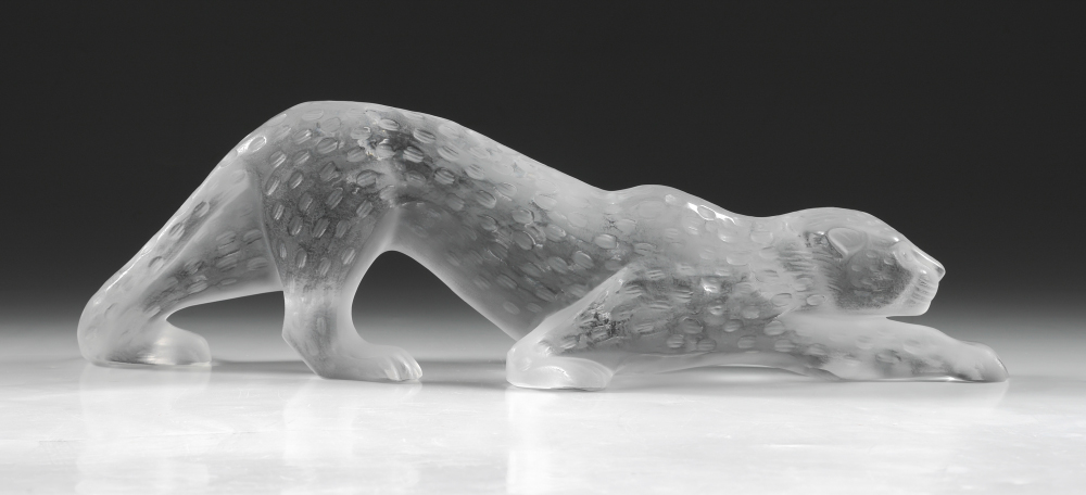 Appraisal: LALIQUE ZEILA PANTHER SCULPTURE Designed by Marie-Claude Lalique frosted clear