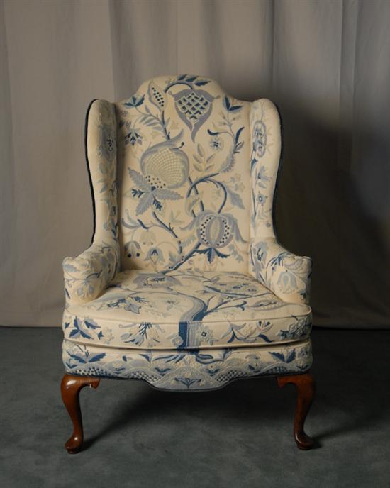 Appraisal: A Crewel Embroidery Upholstered Wing Chair by Woodmark Originals the