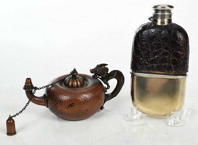 Appraisal: Hammered Copper Cigar Lighter Flask th century including American Asian