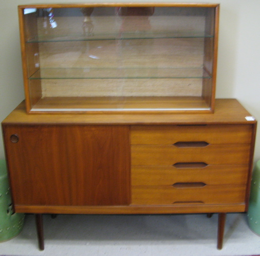 Appraisal: NORWEGIAN MID-CENTURY MODERN DISPLAY CABINET ON BUFFET Gustav Bahus Bergen