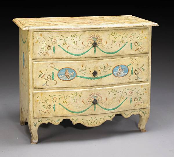 Appraisal: A Swedish Rococo style paint decorated commode th century The