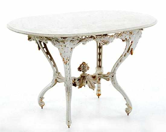 Appraisal: Victorian cast-iron and marbletop garden table late th century oval