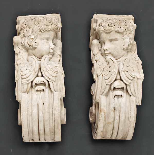 Appraisal: A Fine Pair of Italian Carrara Marble Architectural Scroll Brackets