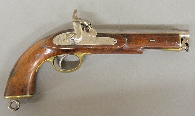 Appraisal: - British Naval pattern walnut percussion pistol dated and marked