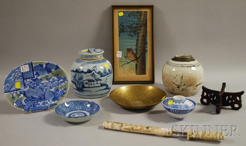 Appraisal: Nine Assorted Asian Articles a Japanese carved ivory sheathed and