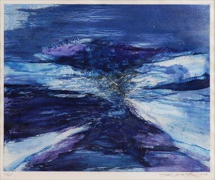 Appraisal: ZAO WOU-KI b BLUE-VIOLET I Etching and aquatint on paper