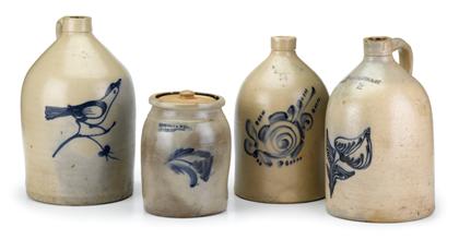 Appraisal: Group of four cobalt-decorated stoneware itemsnew york and pennsylvania