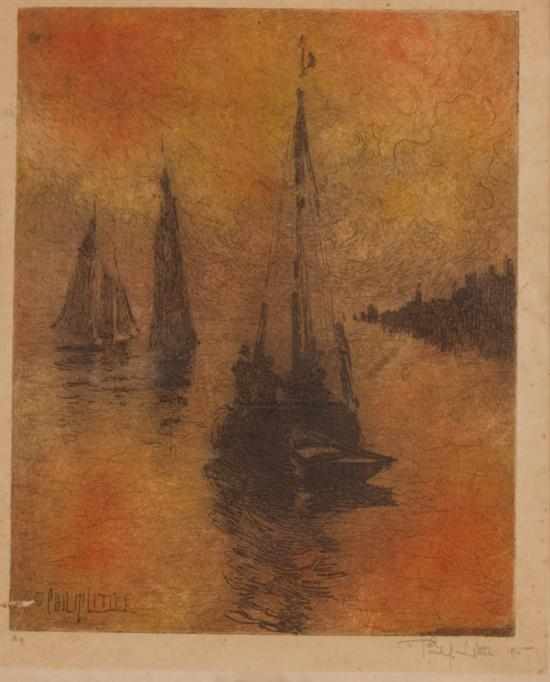 Appraisal: Philip Little American - Sailboats by the Harbor color etching