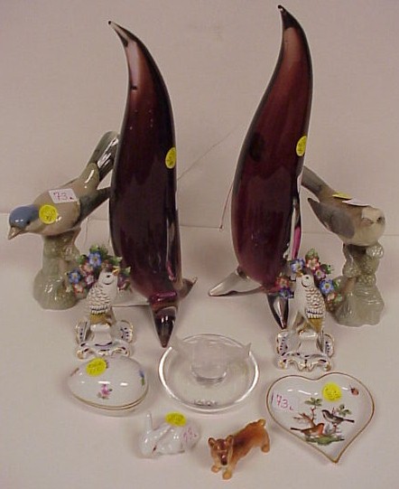 Appraisal: Pair of Venetian Murano glass penguins amethyst and clear c