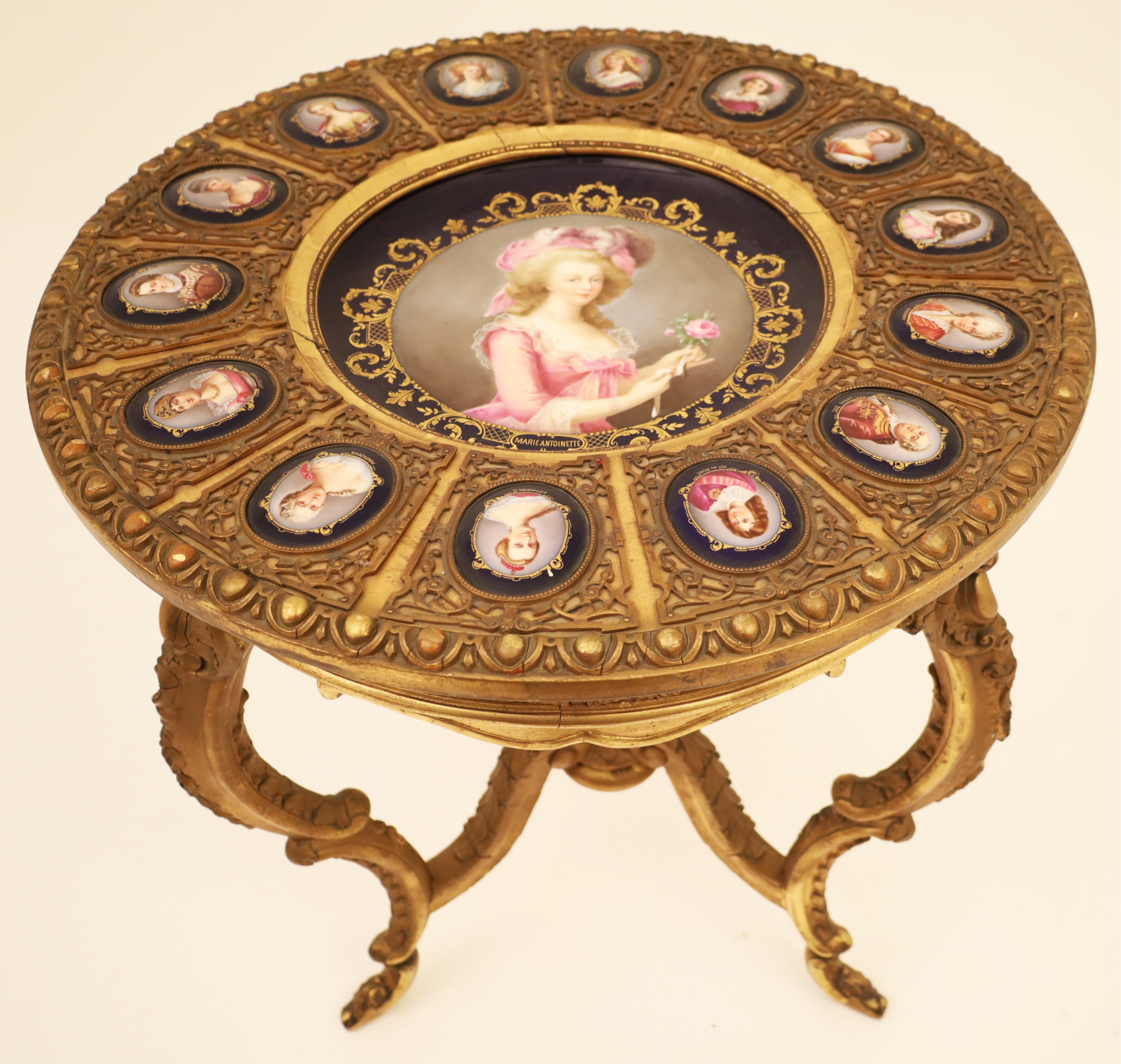 Appraisal: PORCELAIN MOUNTED SALON TABLE Louis XV style gold gilt wood