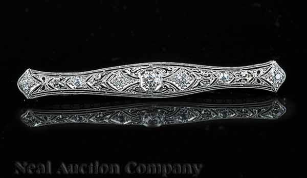 Appraisal: An Art Deco Platinum Filigree and Diamond Brooch European cut