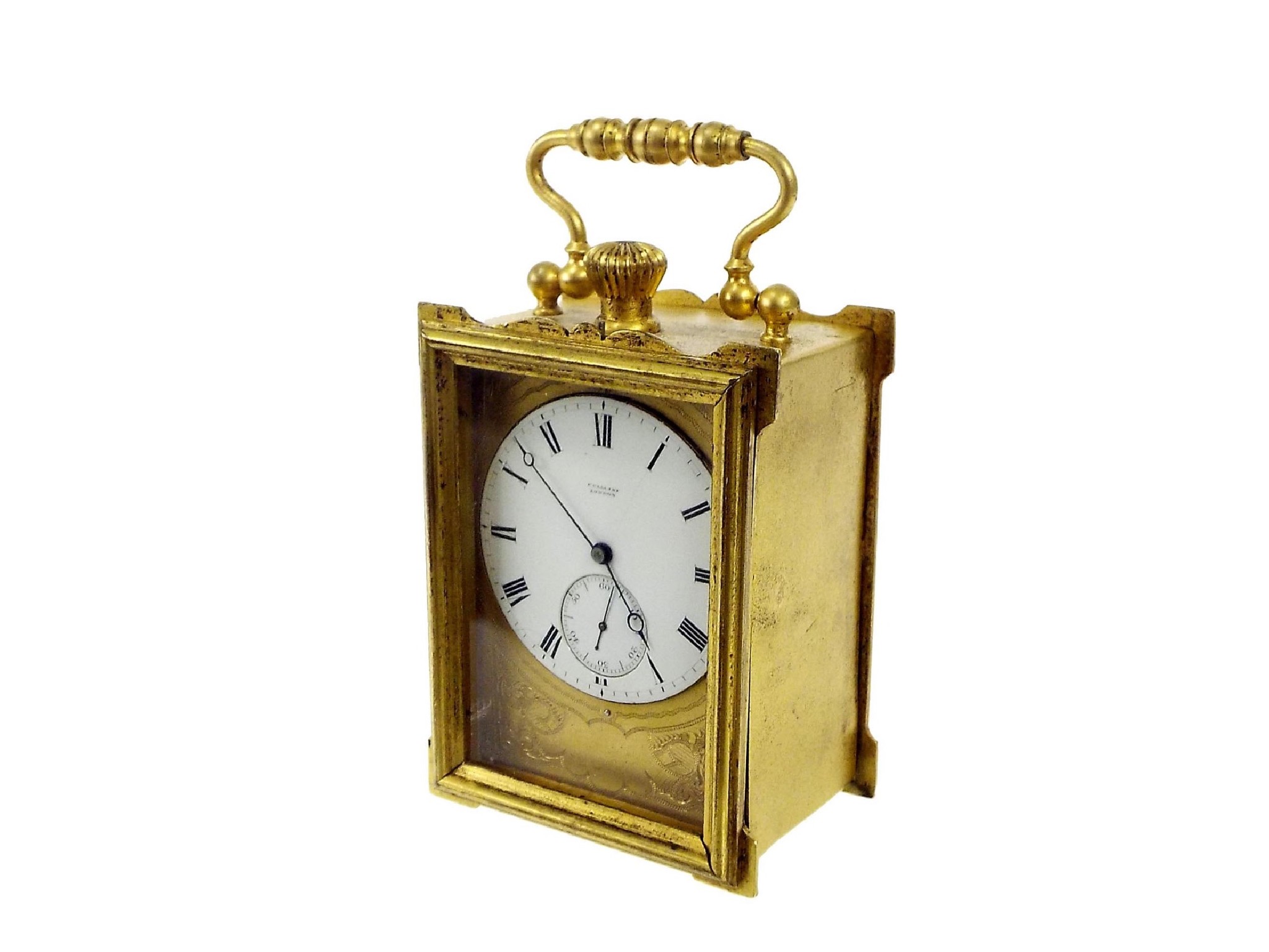 Appraisal: Small gilt cased travel clock timepiece the white dial and