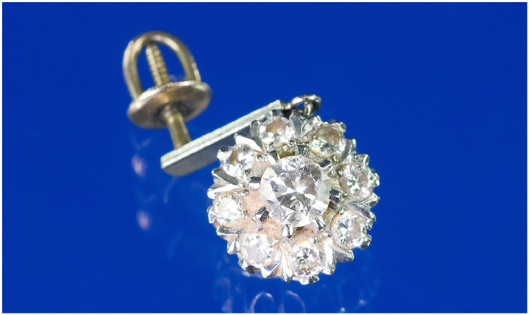 Appraisal: Single ct White Gold Diamond Cluster Earring Drop Central Round