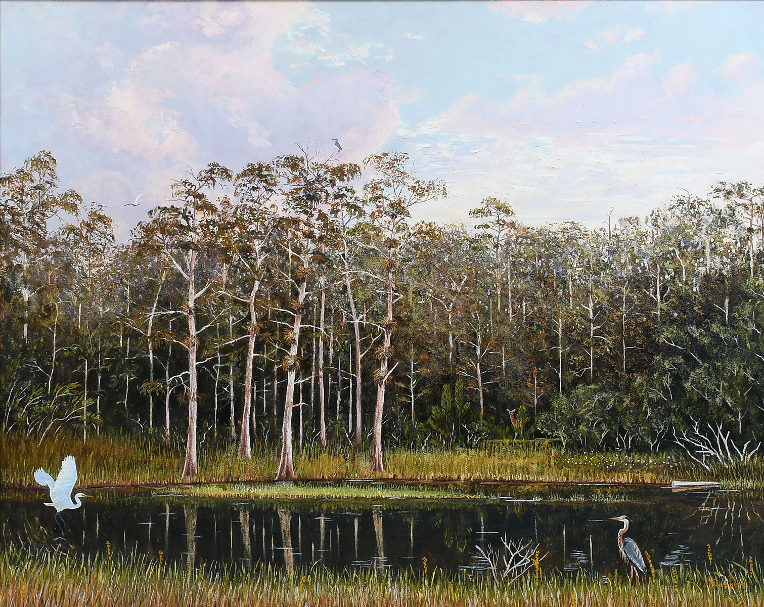 Appraisal: DAWKINS Thomas American th Century Florida Backwater Scene with Herons