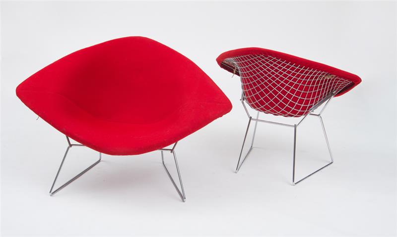 Appraisal: TWO LOUNGE CHAIRS HARRY BERTOIA DIAMOND KNOLL 's Chromed metal