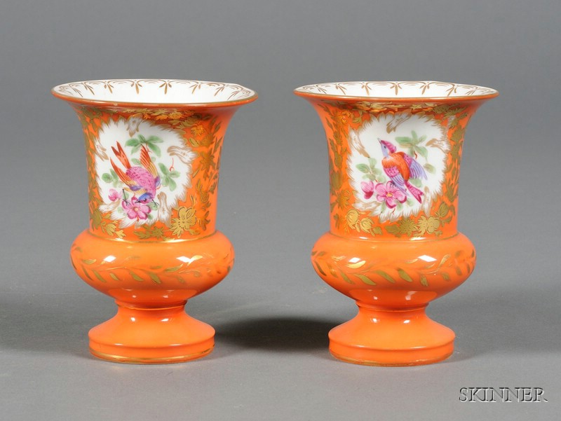 Appraisal: Pair of Paris Porcelain Miniature Spill Vases late th century