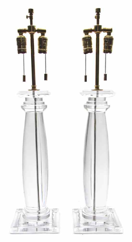 Appraisal: A Pair of Lucite Table Lamps each of columnar form