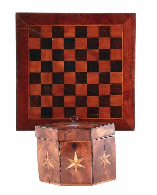 Appraisal: English inlaid mahogany tea caddy and gaming board late th