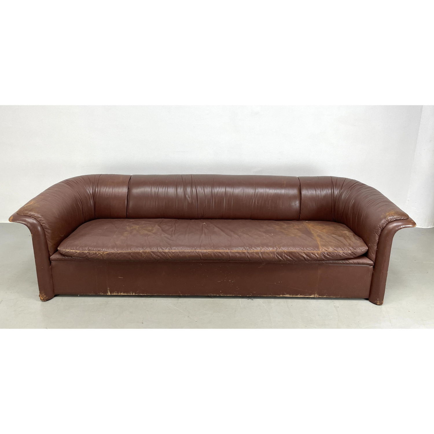 Appraisal: DUNBAR Brown Leather Couch Sofa Marked Dimensions H inches W